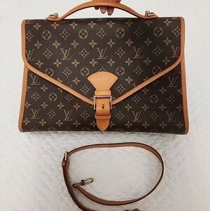 Authentic Louis Vuitton Beverly Shoulder Bag Brown Canvas Monogram Briefcase